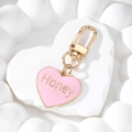 Portachiavi a cuore rosa con scritta Honey dorata su pietra bianca, accessorio romantico - Stile Cuore / Rosa