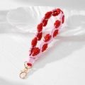 Handmade woven floral wristlet keychain with red and pink roses and golden lobster clasp - Red Pink