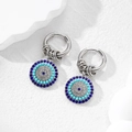 Edelstahl Herz Ohrringe im Punk Stil mit Evil Eye Kristall Anhänger auf weißem Stein - Silber Rund Blau Strass