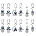 12-teiliges Evil Eye Schlüsselanhänger-Set mit Hamsa-Hand und Mond aus Silberlegierung - Hauptstil