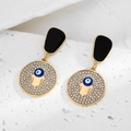 Boucles d'oreilles Main de Fatma vintage avec œil protecteur et strass dorés - Hamsa Œil Bleu Royal Doré