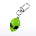 Detailed close-up of green alien keychain with silver lobster clasp and polished finish - Lime Green Alien