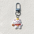 Cute resin Maneki Neko lucky cat keychain with golden ingot and silver lobster clasp - Great Luck