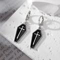 Gothic black enamel coffin drop earrings with silver cross detail on stone base - Black Cross