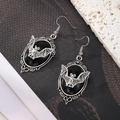 Boucles d'oreilles chauve-souris gothiques avec pierres noires ovales en argent - Boucles d'Oreilles Chauve-souris Noir