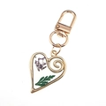 Golden heart keychain with purple dried flowers and green leaf inside resin inlay - Green Leaf Purple Floral