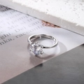 Eleganter Silberring mit Sechskant-Zirkonia und verstellbarer offener Ringschiene - Einstellbar Offen / Silber Rund