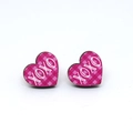 Pendientes de corazón a cuadros rosas con texto XOXO blanco para San Valentín - Corazón Cuadros Rojo Rosa XO