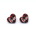 Pendientes de corazón de madera con patrón de cuadros rojos y negros y palabra love blanca - Corazón Cuadros Negro Rojo love