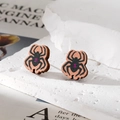 Pendientes de madera naranja de Halloween con diseño de araña negra para fiestas de miedo - Araña Negra