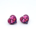 Pendientes de madera en forma de corazón rosa y violeta con diseño romántico - Corazón Piruleta Rojo Rosa