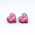 Pendientes de corazón en madera rosa con texto YOU blanco para regalo de San Valentín - YOU Corazón Rojo Rosa