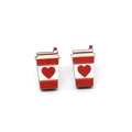 Pendientes de madera con forma de taza de café y corazón rojo para San Valentín - Taza de Té con Leche