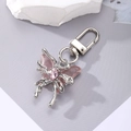 Detail of pink crystal butterfly keychain with silver metal lobster clasp and gemstone - Pink Butterfly