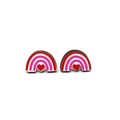 Pendientes de madera arcoíris con corazones y patrones impresos en rojo, blanco y rosa - Corazón Arcoíris