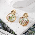 Floral resin earrings with colorful dried flowers and irregular gold-plated metal studs - Small Irregular Round