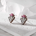 Ghost earrings with cow print and pink cowboy hat on textured white stone background - Pink Hat Ghost