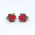 Pendientes de madera con rosas rojas y hojas verdes para el día de San Valentín - Tres Flores