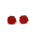 Encantadores pendientes de madera con forma de rosa roja y contornos de pétalos negros - Rosa Roja