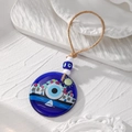 Close-up of Mediterranean evil eye pendant with blue glass beads and jute rope texture - Mediterranean Sailboat Pattern(24#)