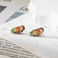 Boucles d'oreilles créatives en bois en forme de capsule aux segments colorés - Stylo Coloré