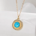 Elegant gold-plated geometric moon necklace with blue opal stone and zircon accents - Round (Stainless Steel Chain)