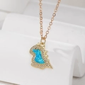 Chic gold-plated dinosaur necklace with blue opal inlay and sparkling rhinestones - Blue Small Dinosaur