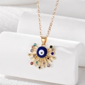 Ethnic style Evil Eye necklace with colorful rhinestones on a gold chain pendant - Color Rhinestone Blue Eye Style