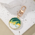 Bohemian round lace alloy keychain with green and yellow marble enamel drip oil pattern - Yellow-Green