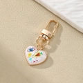 Ethnic style heart keychain with evil eye and floral prints on polished gold hardware - Cookie Edge Large Eye Carrot Style (14#)