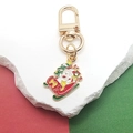 Weihnachts-Schlüsselanhänger mit buntem Weihnachtsmann-Emaille-Anhänger auf Goldlegierung - Weihnachtsmann auf Schlitten