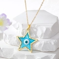 Collier pentagramme Mauvais Œil avec pendentif étoile en émail bleu et chaîne dorée - Bleu