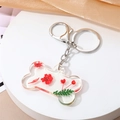 Porte-clés os de chien en acrylique avec de vraies fleurs séchées rouges et anneau argent - Petite Fleur Rouge (Fermoir Argenté)
