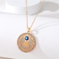 Golden Evil Eye pyramid pendant necklace with rhinestones and vintage Latin engraving - All-Seeing Eye Pyramid Style (AN200)