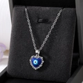 Silver evil eye heart pendant necklace with blue enamel and sparkling rhinestones - Silver Enamel Heart