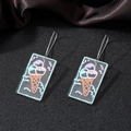 Close-up of cute ice cream print on transparent acrylic rectangular drop earrings - Rectangular Ice Cream