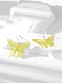 Leuchtend neongelbe Schmetterlings-Ohrhänger mit filigranen Rosen-Hohlmustern für Damen - Gelber Schmetterling