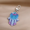Detail of Hamsa Hand keychain with blue evil eye pattern on brown textured fabric - 3# Blue Feather