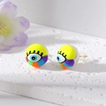 Close-up of pearl studs with colorful evil eye graffiti and long eyelashes design - Multicolor Gradient