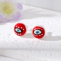 Pendientes de botón de ojo turco rojo con perlas artificiales y diseño artístico pop - Ojo Rojo
