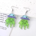 Funny green alien UFO acrylic earrings with Get In Loser quote for women - Green Letter