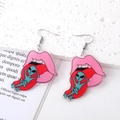 Funny transparent acrylic alien earrings featuring pink lips and red tongue design - Red Tongue Alien