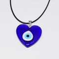 Collana vintage malocchio turco con ciondolo a cuore in vetro blu scuro su cordino nero - Cuore Grande Occhio di Vetro Blu
