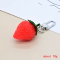 Realistic strawberry resin keychain with silver lobster clasp and detailed green leaves - One Strawberry