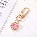 Close-up of heart-shaped pink crystal keychain with gold lobster clasp and alloy frame - 8# Pink Heart Crystal