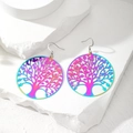 Rainbow tree of life round hollow dangle earrings in colorful gradient plating - Tree of Life