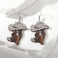 Western wooden earrings featuring leopard cowboy hat and patterned boot designs - Cowboy Hat And Boots Style