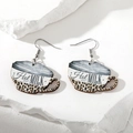 Handmade wooden coffee cup earrings featuring leopard print and 'Hot Milk' typography - Leopard Print Milk Cup Style