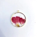 Golden round resin pendant necklace featuring red rose petals and gold foil flakes - January Carnation Pendant Only (Without Chain)