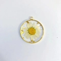 Golden round resin pendant with white daisy and gold foil accents for women - April White Daisy Pendant Only (Without Chain)